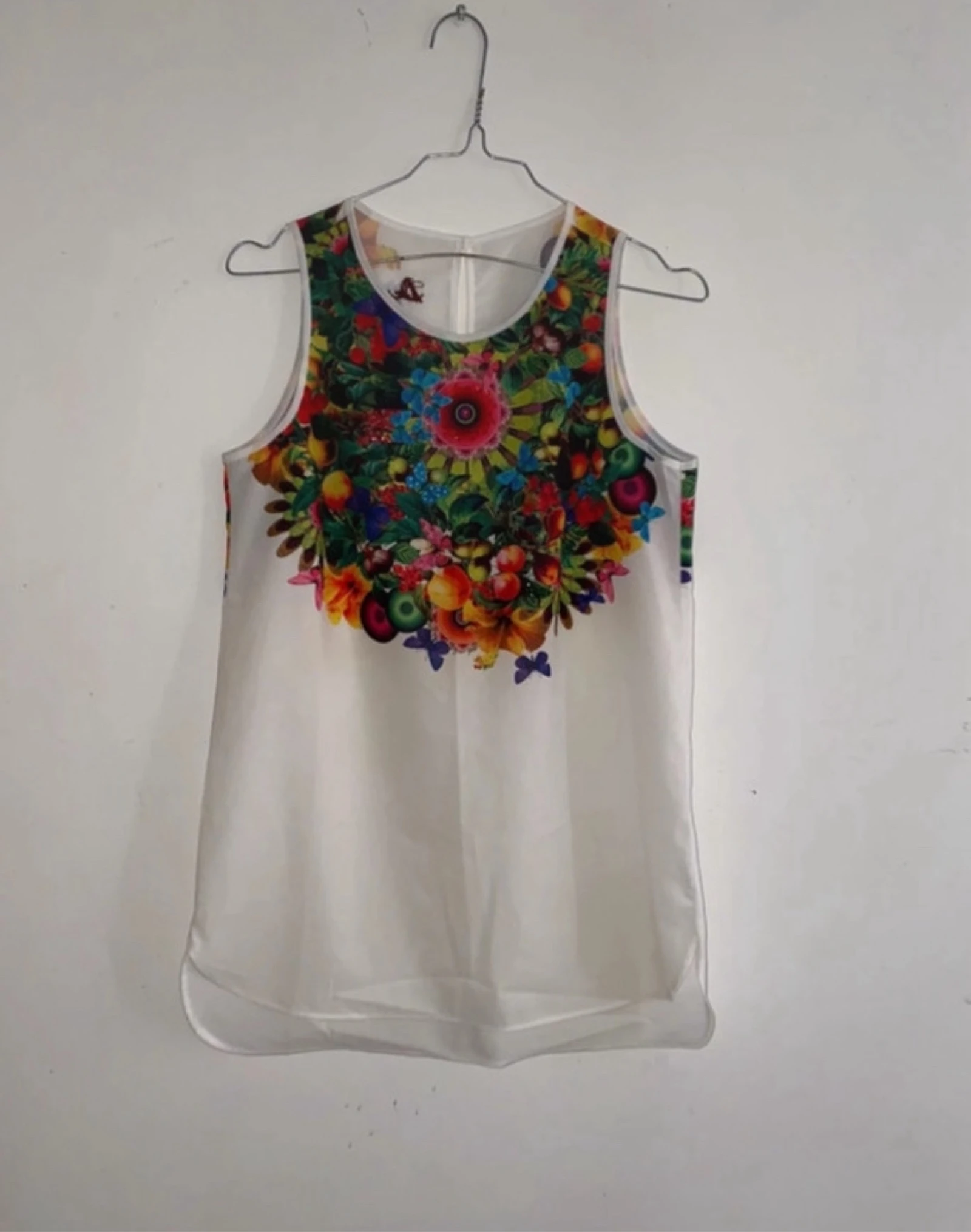 Débardeur Desigual Blanc Imprimé Fleurs Fruits Multicolores T36